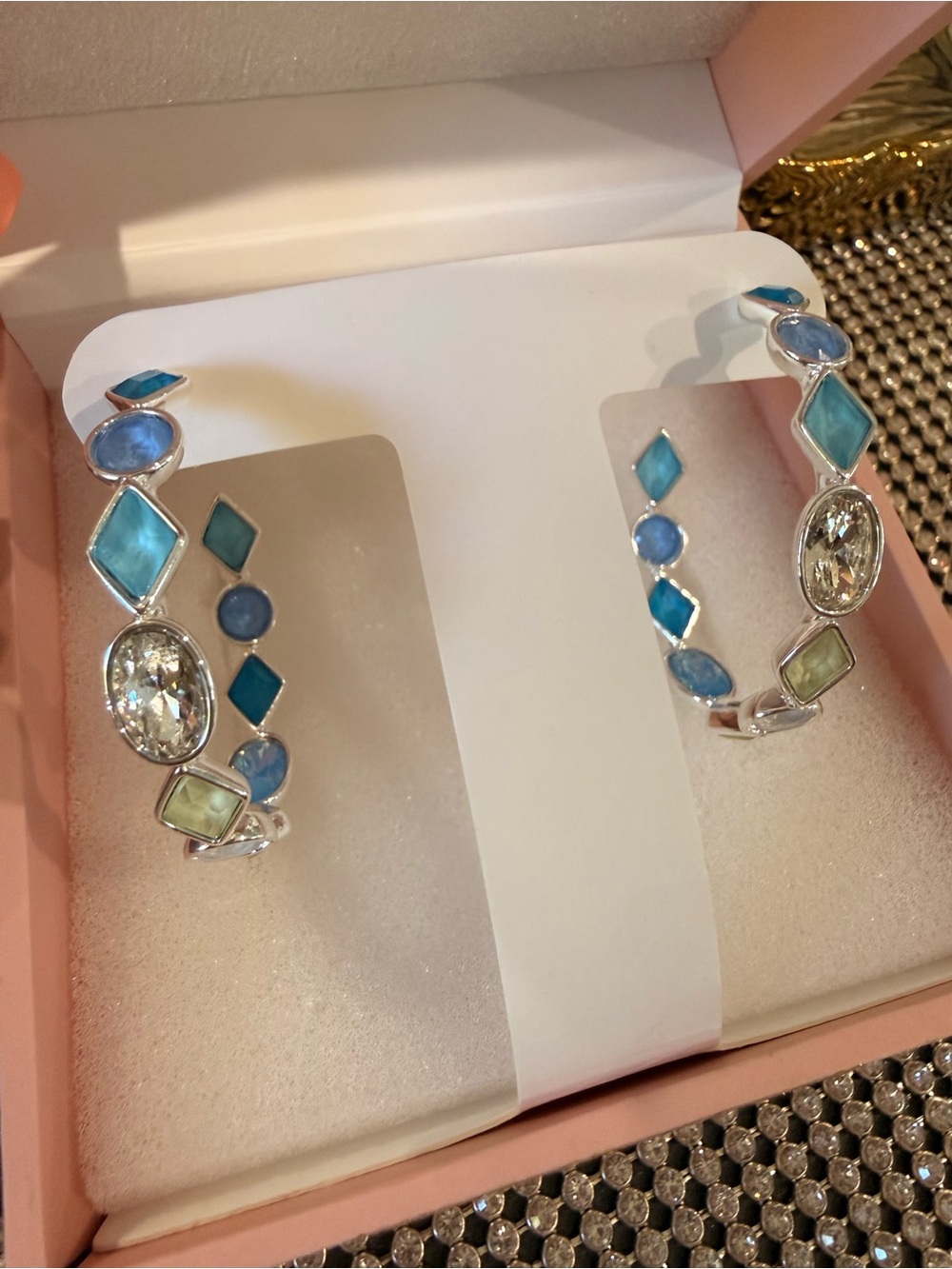 Silver plating Multi-Stone Blue and Aqua Hoop Earrings -RARE UNICORN 🦄